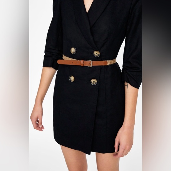 Zara Basic Black Linen Jacket Blazer Mini Dress Size Large - Picture 1 of 5